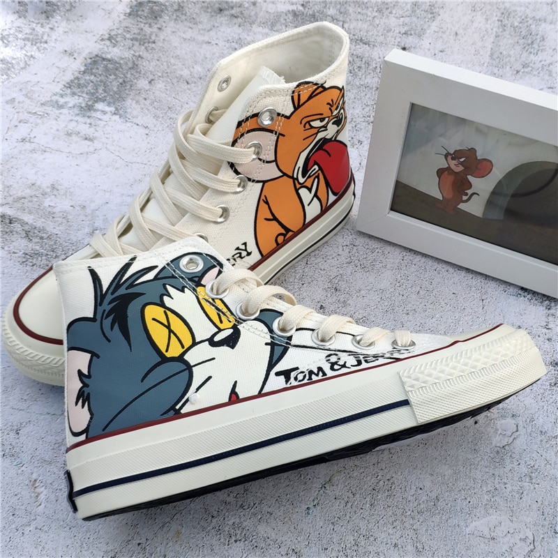 Cartoon Printed Canvas Sneakers Women Fashion Casual Vulcanized Flat Trainers Shoes Women Platform High Top Sneakers Espadrilles