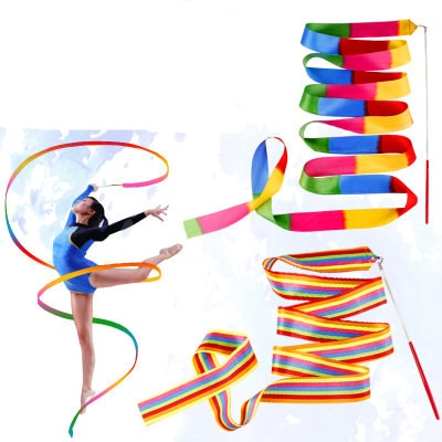 300pcs/lot 4M Gym Dance Ribbon Rhythmic Art Gymnastic Streamer Twirling Rod Stick 12 Colors free shipping