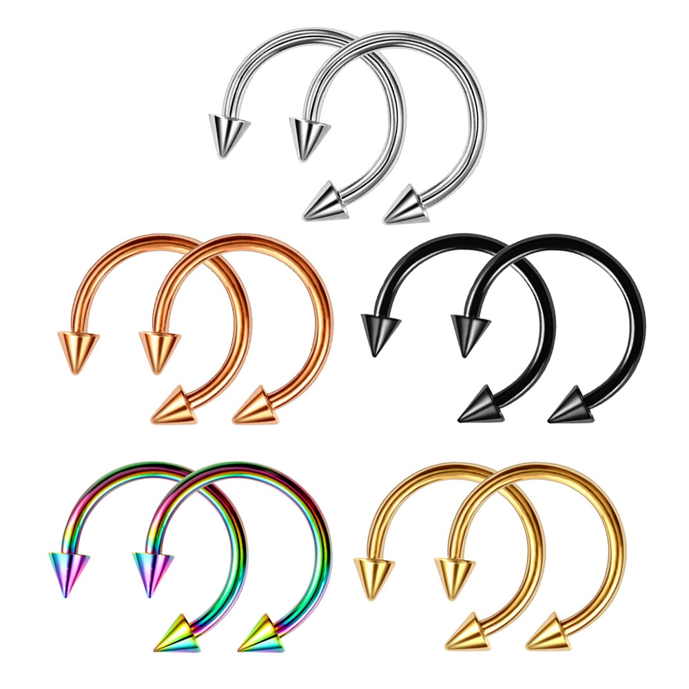 2Pcs Cone Spike Horseshoe Circular Ring Surgical Steel Nipple Hoops Nose Septum Eyebrow Piercing Body Jewelry 6mm 8mm 10mm