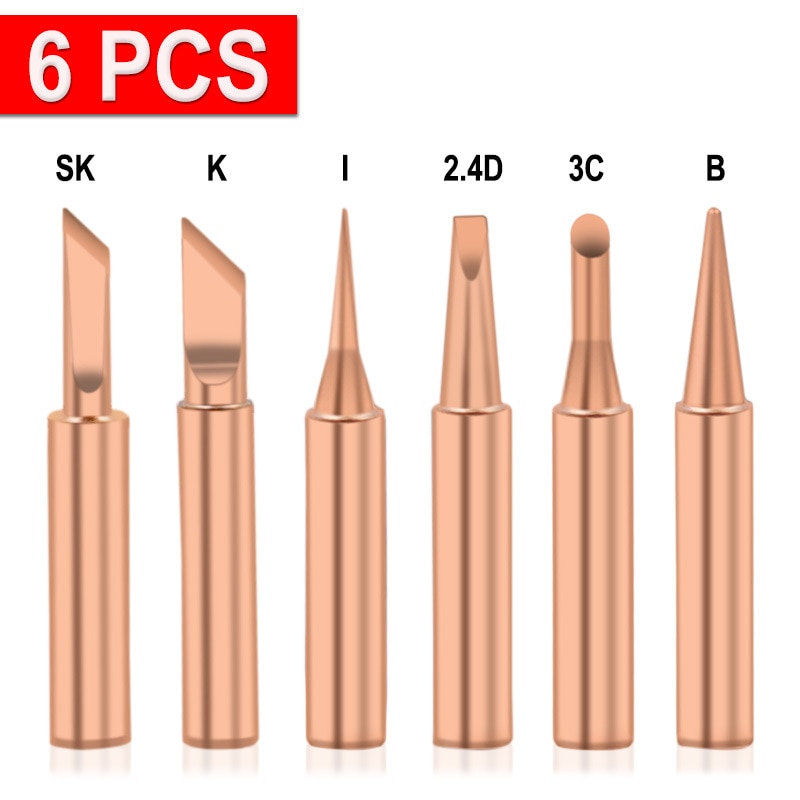 6pcs/lot Soldering Iron Tips Pure Copper 900M-T Soldering Iron Tip Lead-free Solder Tips Welding Head BGA Soldering Tools