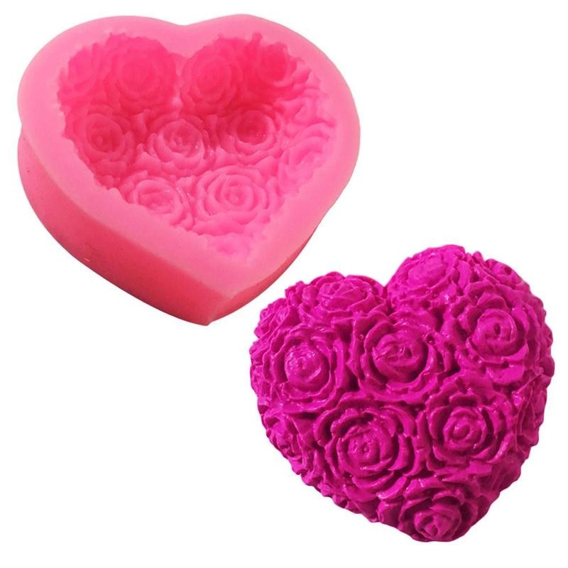 1PC 3D Love Heart Rose Flower Shape Silicone Mold Fondant Chocolate Cake Decorating Baking Tools Moulds Mold Soap