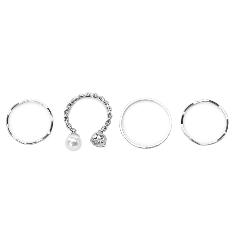 Pack of 4 Fashion Women Simulated Pearl Open Ring Rhinstone Adjustable Circle Accessories Decor LXH Kpop