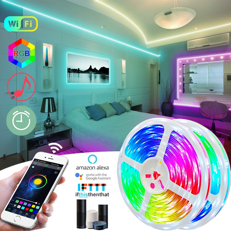 25M 10M 5050 RGB LED Strip Light Waterproof Diode Tape 5M flexible led Ribbon DC 12V Adapter+IR Remote or Bluetooth rgb Remote