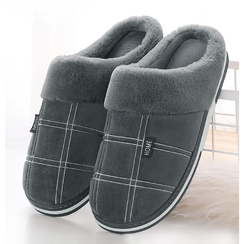 Men shoes winter Slippers Suede Gingham Plush Velvet Indoor shoes for Men Home Slippers 2020 Non slip Waterproof Male slipper