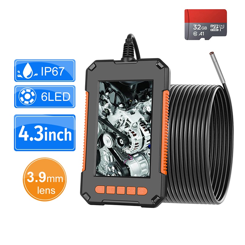 3.9mm Industrial Endoscope Camera 1080P HD 4.3” IPS Screen Pipe Drain Sewer Duct Inspection Camera IP67 Snake Camera WIth 32GB