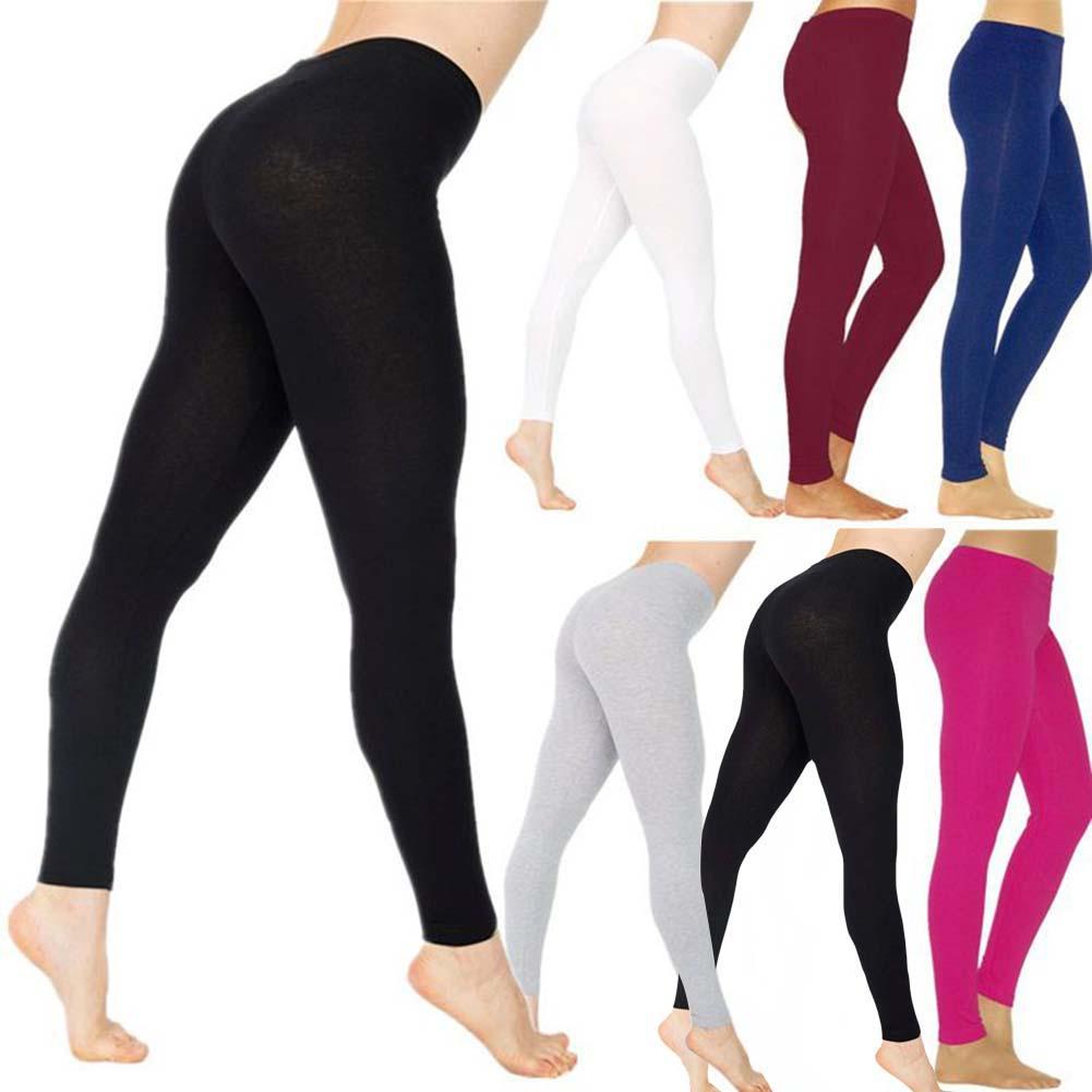 Women Solid Color Stretchy High Waist Slim Tights Leggings Leisure Pencil Pants Trousers