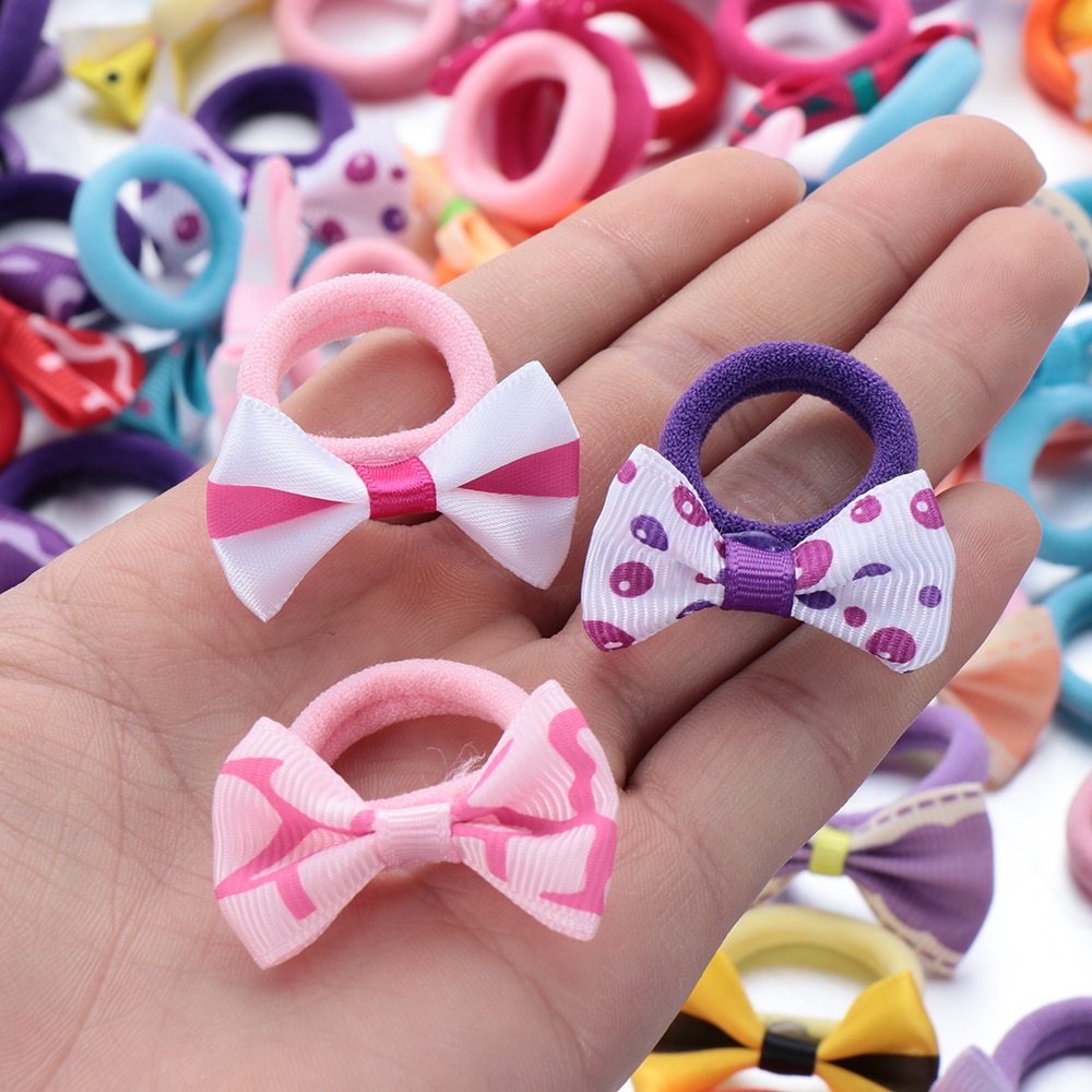 NEW 10Pcs Polka Dots Bow Hair Ring Rope Elastic Hair Rubber Bands Hair Accessories for Girls Hair Tie Ponytail Holder Headdress