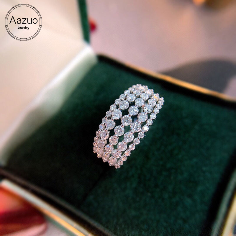 Aazuo 100% 18K Original White Gold Au750 Real Diamond 1.3CT Luxury 5 Line Ring for Woman Fine Jewelry Fashion Gift Birthday