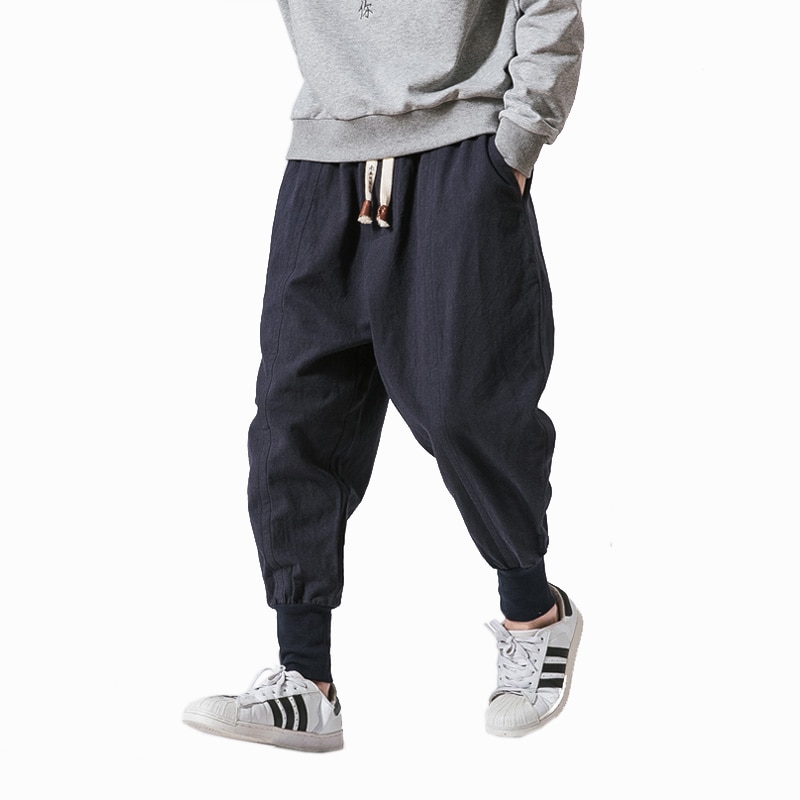 Dropshipping Streetwear Men Harem Pants Korean Style Casual Cotton Linen Trouser Man Jogger Pants 2021 New Baggy Pants Men