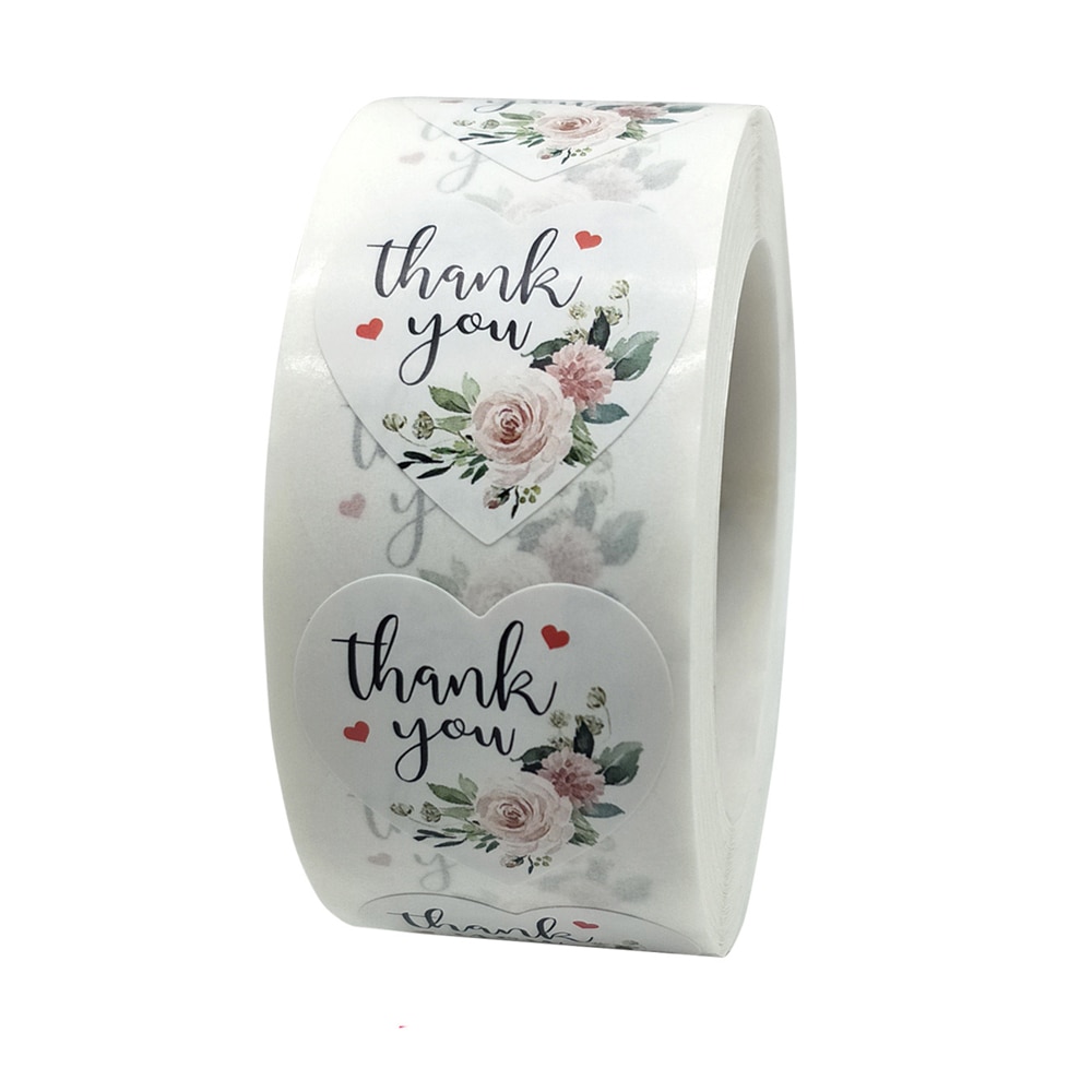 100-500pcs Thank You Stickers Heart Floral Seal Labels Cute Paper Stickers For Wedding Party Cards Envelope Stationery Stickers