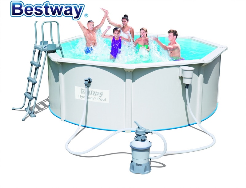 56574 Bestway Round 12'x48"/3.60mx1.20m HYDRIUM POOL Set Above Ground Iron Plate Pool Set:Pool,Filter Pump,Safe Ladder,Mattress