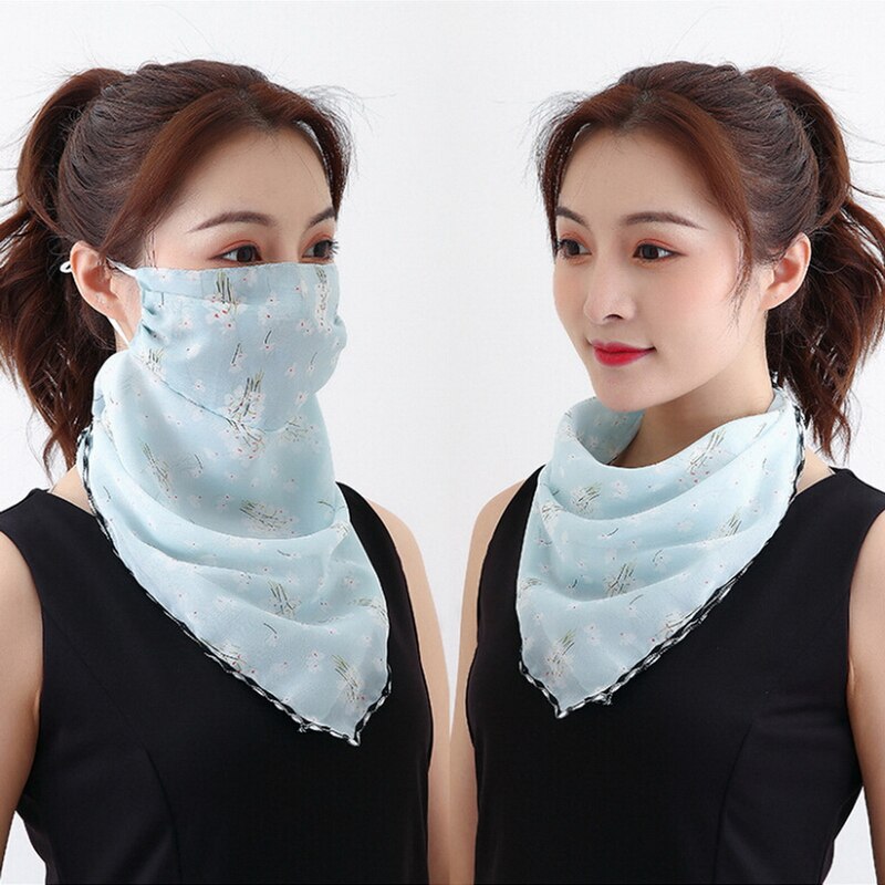 New Sunscreen Summer Neck Cover Thin Summer Breathable Silk Scarf Full Covering Chiffon Triangle Scarf Outdoor Riding