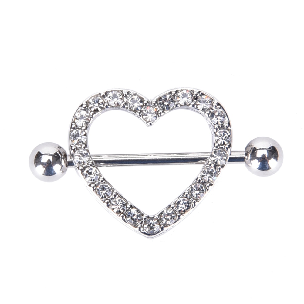 1pc punk crystal gifts love hearts nipple bar rings heart rings nipple ring barbell body piercing jewelry women blue pink white