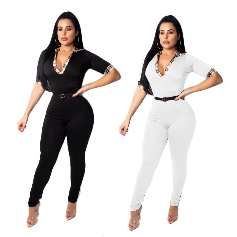 Hot Selling Zhigongtao European and American Sexy Women's Jumpsuit Women's Nightclub Plaid Bottoming Pants