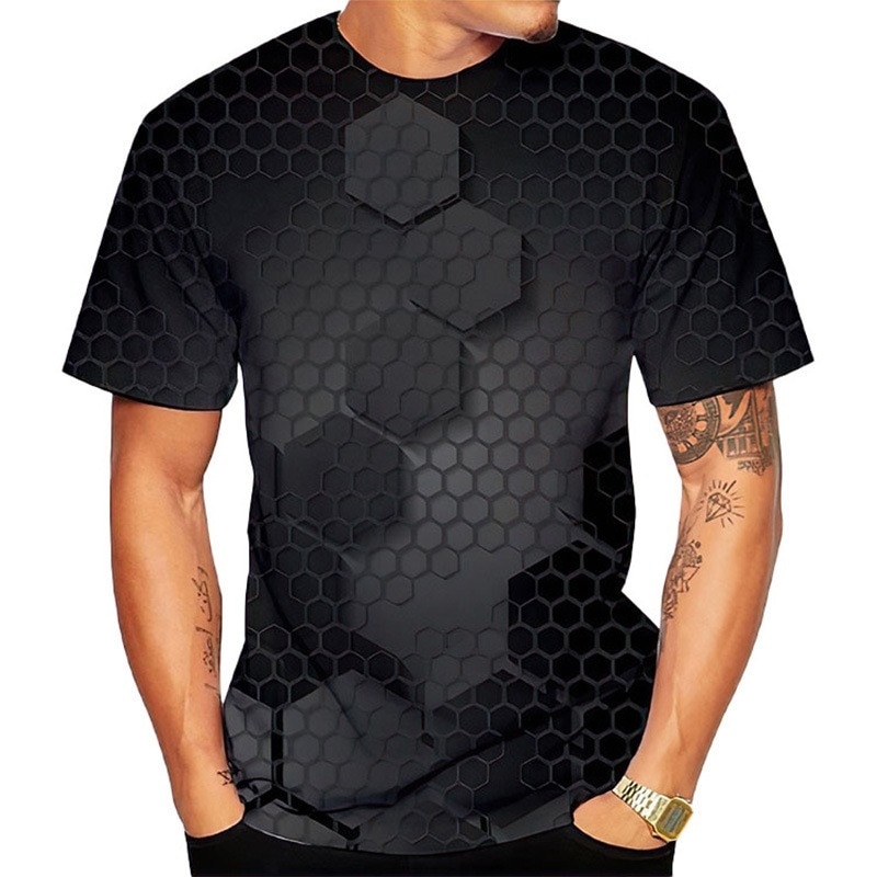 Summer popular 3D color geometric modeling T-shirt, creative men's character shirt, casual sports shirt, fun T-shirt