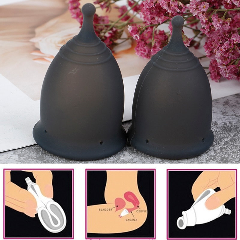 Reusable Silicone Cup Menstrual Medical Lady Cup Collector Menstrual Black Color Menstrual Cup For Women Feminine Hygiene