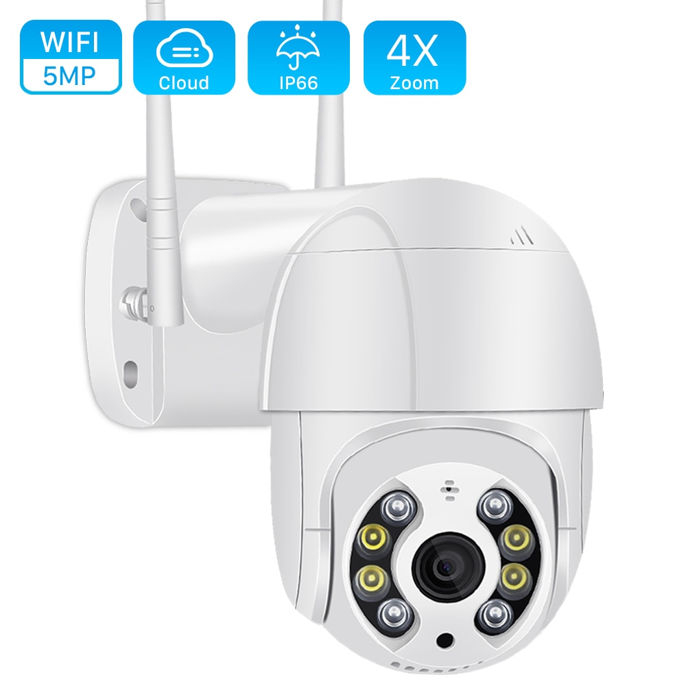 5MP Mini PTZ Wifi Camera H.265 Auto Tracking ONVIF Wireless IP Camera 4x Digital Zoom AI Human Detection Dual Light Source ICSEE