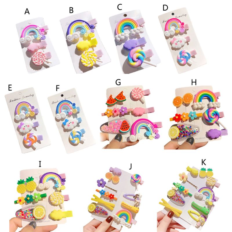 Cute Colorful Polymer Clay Children Headwear Rainbow Cloud Lollipop Hairpins