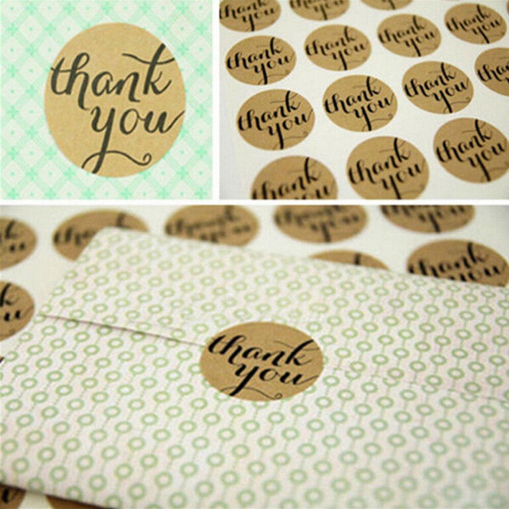 12 Pcs /sheet Thank You love self-adhesive stickers kraft label sticker Candy paper tags/For DIY Hand Made Gift Cake