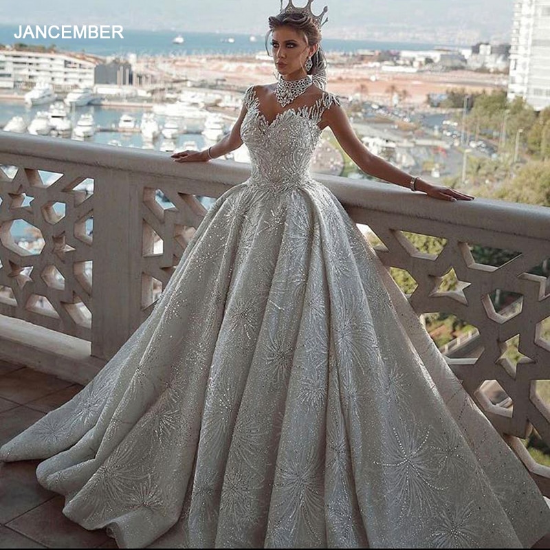 J67118 JANCEMBER Luxury Celebrity Dresses 2020 Sequined High Neck Ball Gown Tank With Sleeveless Appliques
