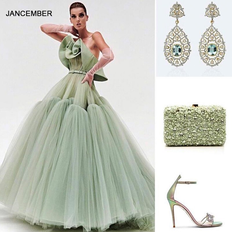 J67012 JANCEMBER Grass Green Elegangt Simple Evening Party Dresses 2020 Strapless Ruffles Sleeveless Ball-Gowns