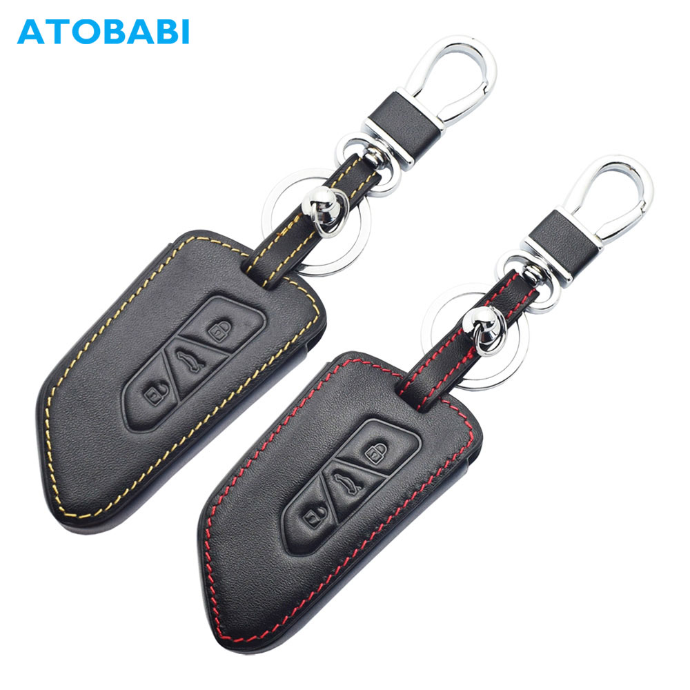 Leather Car Key Cover For VW Volkswagen Golf 8 Mk8 2020 Skoda 3 Buttons Smart Keyless Remote Control Fob Cases Keychain Holder
