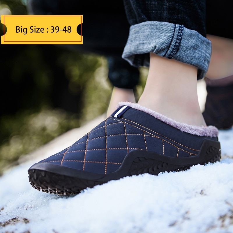 Cotton Slippers Men Winter Outdoor Men Shoes WaterProof Cold-Proof Casual Shoes Men Plush Warm Man Footwear Big Size 39-48