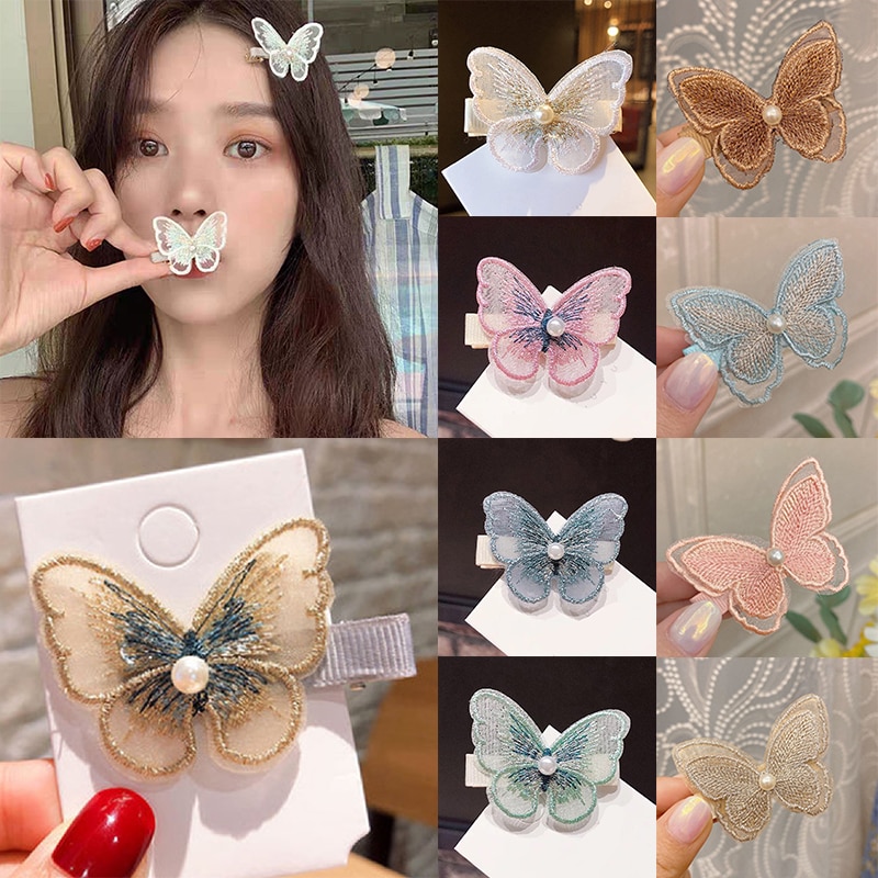 1PC New 2020 Women Girls Cute Lace Butterfly Hairpins Sweet Fairy Hair Ornament Clip Barrettes Headband Fashion Hair Accessories