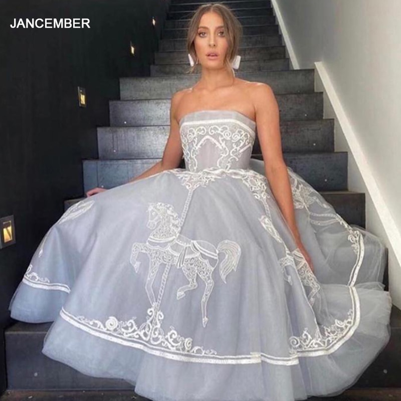 J66970 Jancember Lace Long Evening Dresses 2020 Strapless Appliques Tiered Elegant Woman Evening Ceremony Skirt