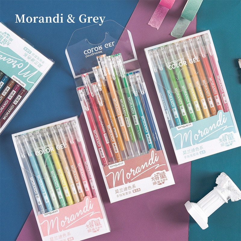 9pcs Morandi Gray Pens Set Multi Color Gel Ink Pens Vintage Marker Liner 0.5mm Ballpoint Stationery Gift Office School A6037