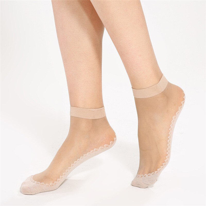5Pair Thin Transparent Socks Elastic Short Wear-Resistant Bottom Women Socks Summer Style Skin Color/Black Sock