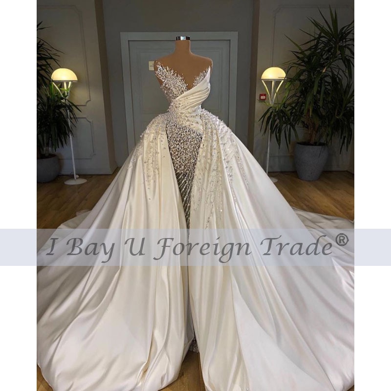 Luxury Detachable Skirt Train Mermaid Wedding Dress 2021 Full Pearl Beading Elegant Bridal Gown Plus Size vestido de noiva