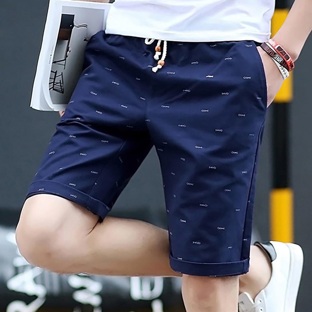 Men's Beach Short Men Casual Shorts Fishbone Print Drawstring Pockets Cotton Beach Shorts Fifth Pants Short Beach men clothing