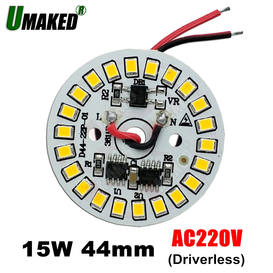 15W 44mm AC 220V pcb with integrated IC driver with 20cm wire, Driverless led bulb PCB board, Direct to AC 220V 3W 5W 7W 9W 12W