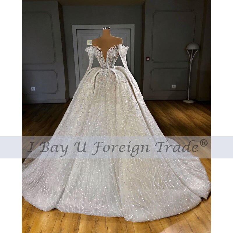 Off Shoulder Luxury Wedding Dress 2020 Stunning Full Beading Bridal Dress 100cm Train robe femme mariage robe de mariee