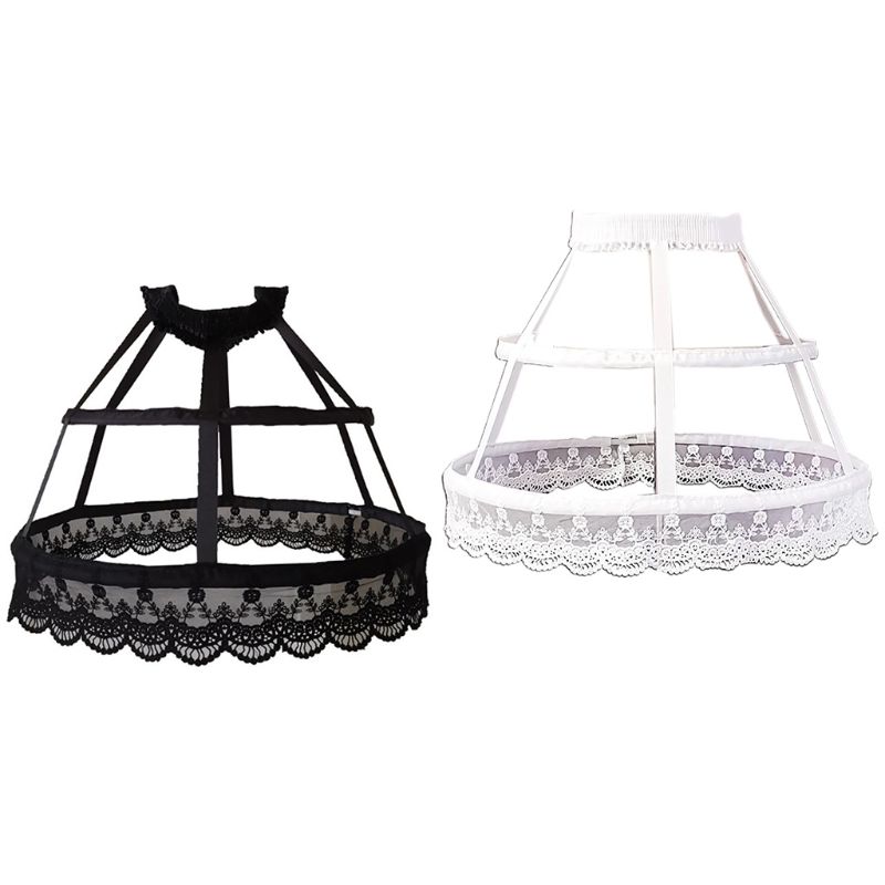 Women Victorian Petticoat 2 Hoops Crinoline Lolita Fishbone Hollow Bird Cage Skirt Embroidery Floral Lace Underskirt