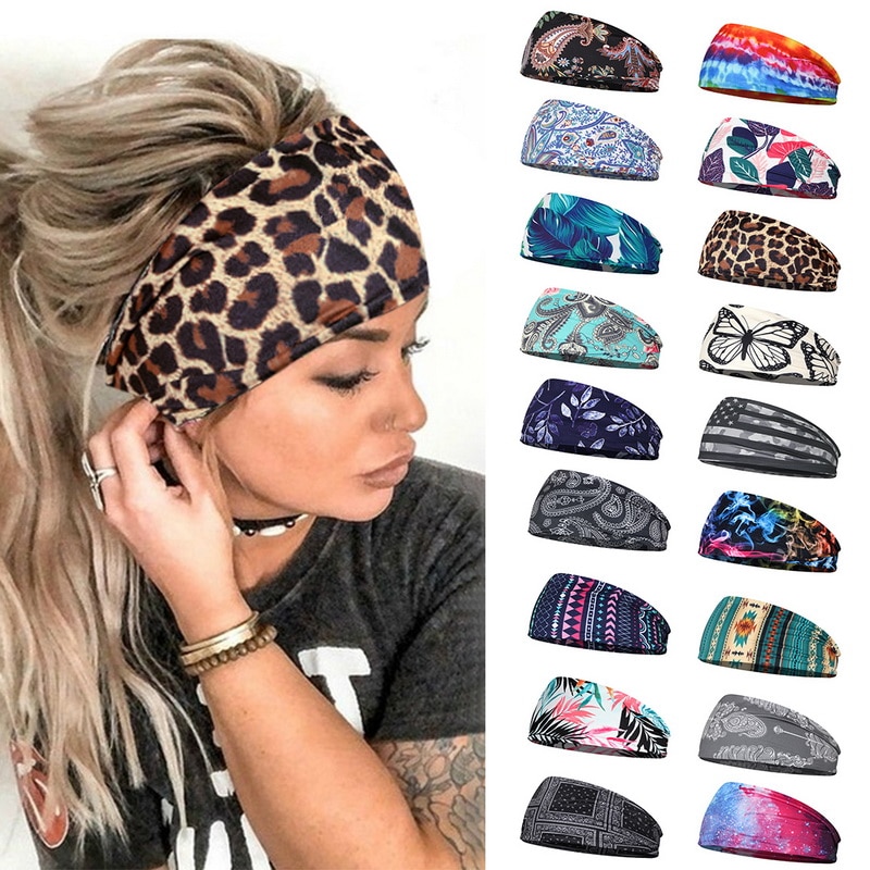 Women Headpiece Stretch 2020 Turban Hair Accessories Headwear Run Bandage Print Bands Gym Headbands Running Wide Headwrap
