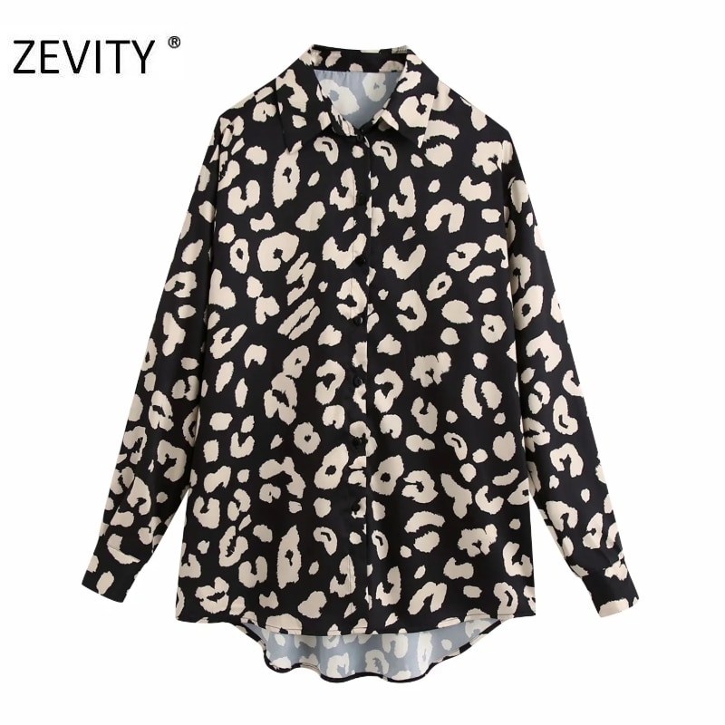 ZEVITY women vintage animal pattern print casual smock blouse office ladies long sleeve business shirts chic chemise tops LS7092