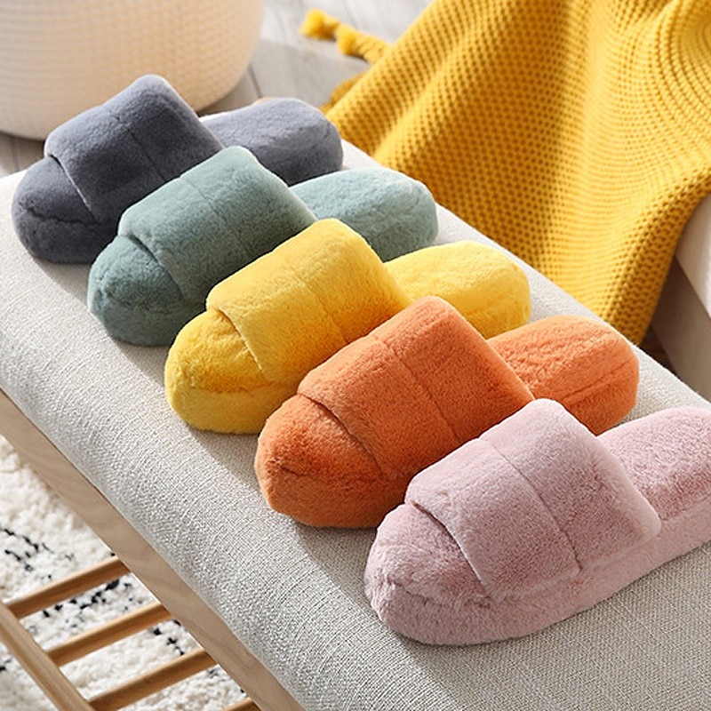 Women Winter House Slippers Cute Plush High Heels Fluffy Warm Shoes Thick Sole Ladies Girls Indoor Outdoor Bedroom Fur Slides