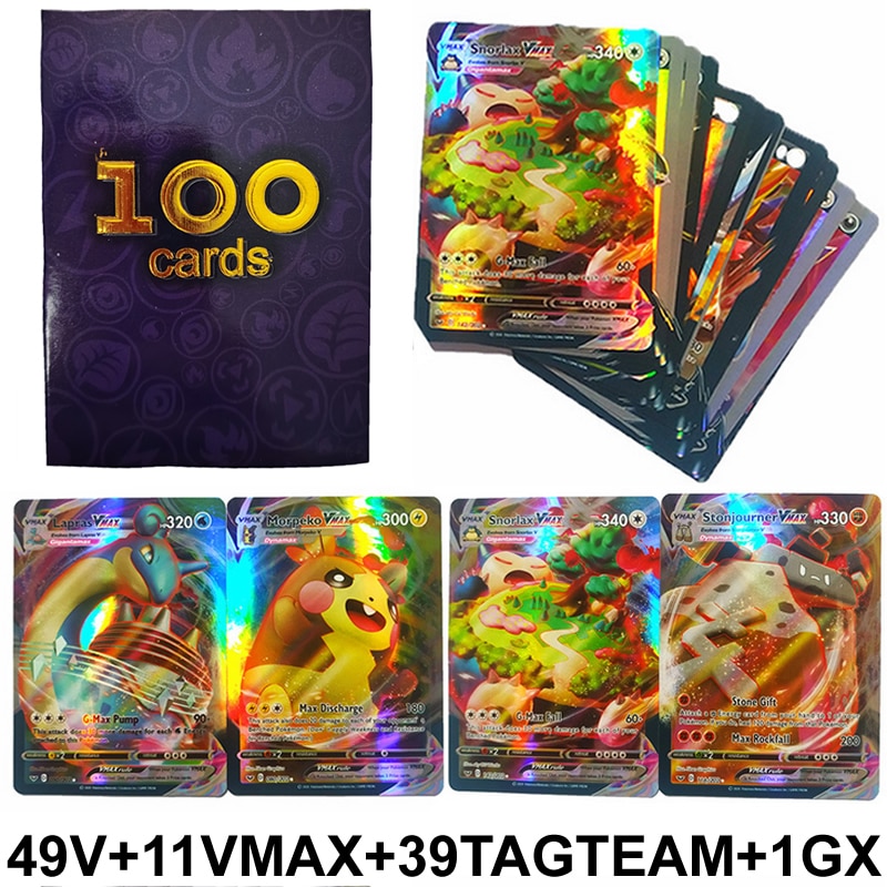 100PCS/Box Pokemon Cards GX EX MEGA VMAX Card Pokemones Games Booster Collectibles English Trading Collection Battle Card Toys