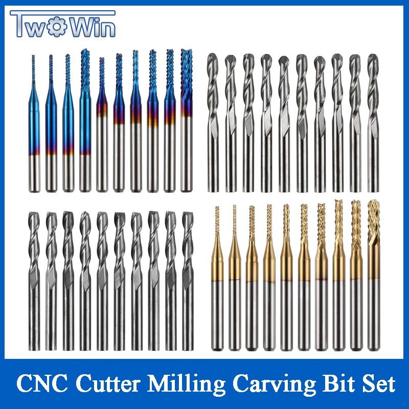 1/8" Shank 40-PCS CNC Cutter Milling Carving Bit Set End Mill Cutter Mini PCB Carbide Router Bits Kit Set For Milling Tools