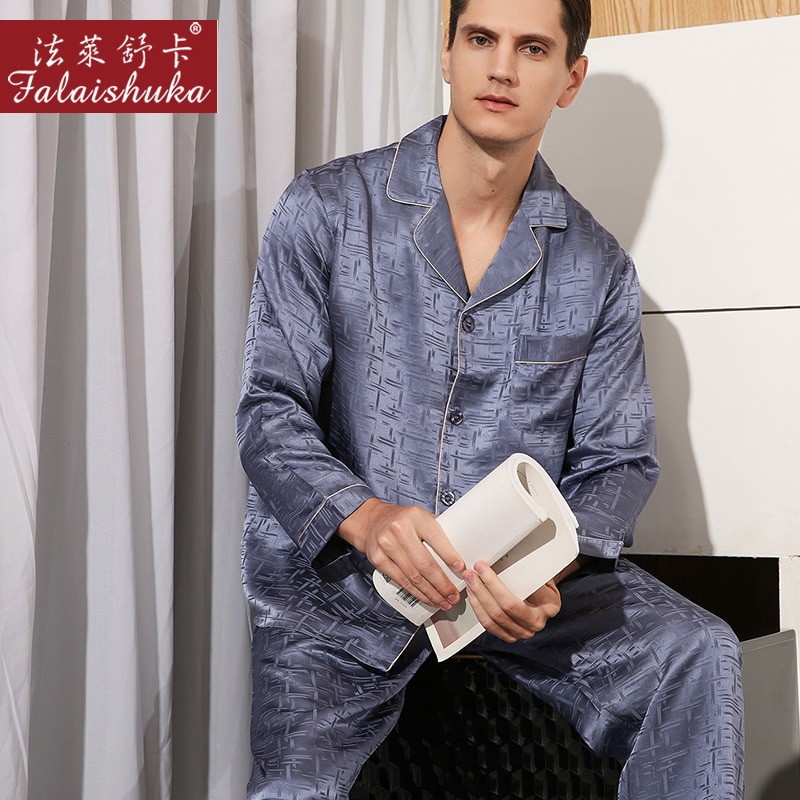 19 momme Pure color 100% silk men sleepwear Long sleeve pajama sets men noble Exquisite jacquard pure silk sleepwear men T9072