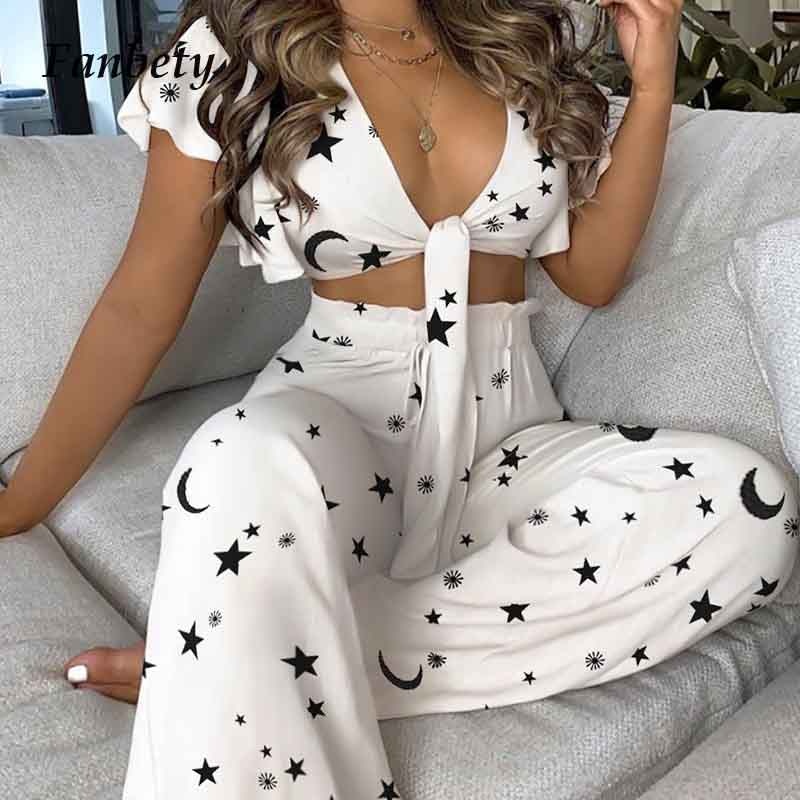 Sexy Off Shoulder Sleeveless Two Piece Set Summer Women Elegant Bow Tie Sets Ladies 2020 New Fashion Casual Boho Suit Streetwear