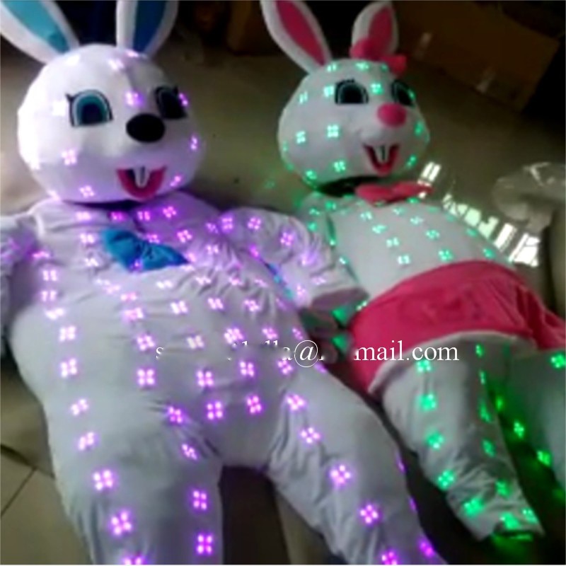 Stage Christmas Clothes Led Luminous Rabbit Big Head Doll Led Colorful Flashing Glowing Cosplay Ballroom Costumes
