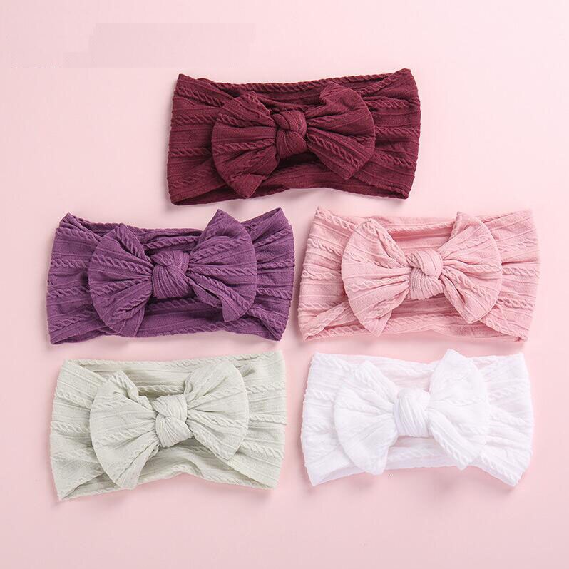 Bulk 300pc/lot Newborn Kids Cable Knit Wide Nylon Headbands,Knotted Hair Bow Ribbed Headband,Girls Hair Accessories DHL Free