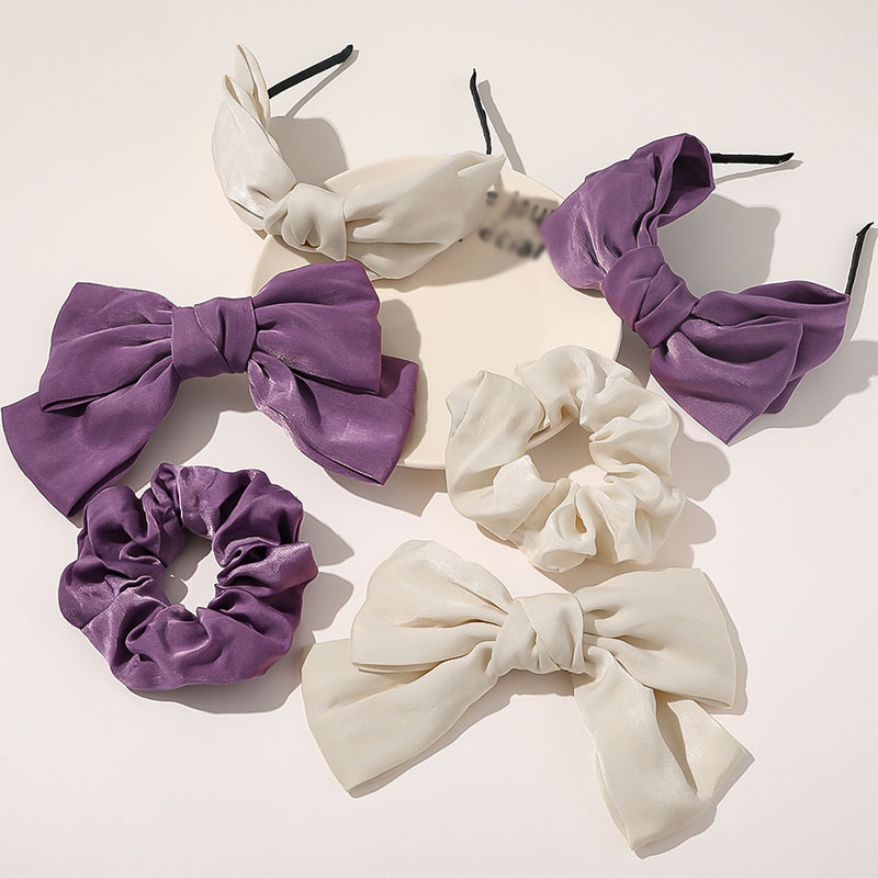 Korean Big Bow Headband Hair Hoop Two Layers Bowknot Hairpins Elastic Rubber Bands Girls Head Hoop Hair Clip Solid Purple Beige