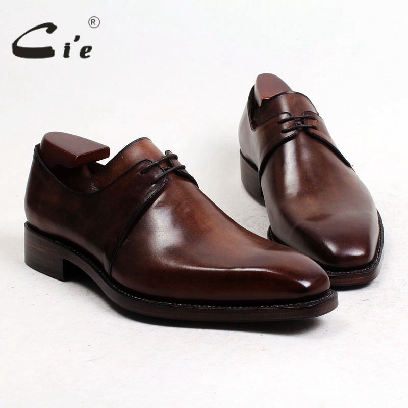 cie Free Shipping Goodyear Welted Handmade Calf Leather Men's Dress/Classic Derby Color Light Brown Patina Breathable Shoe D141