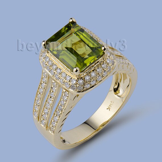 LANMI Fantastic Purity Ring 14K Yellow Gold Natural Peridot Ring Beauty Jewelry Ring SR014