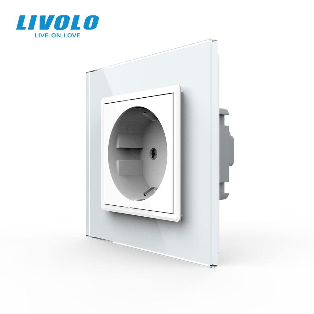 Livolo EU Standard Power Socket, White Crystal Glass Panel, AC 110~250V 16A Wall Power Socket, VL-C7C1EU-11,no logo