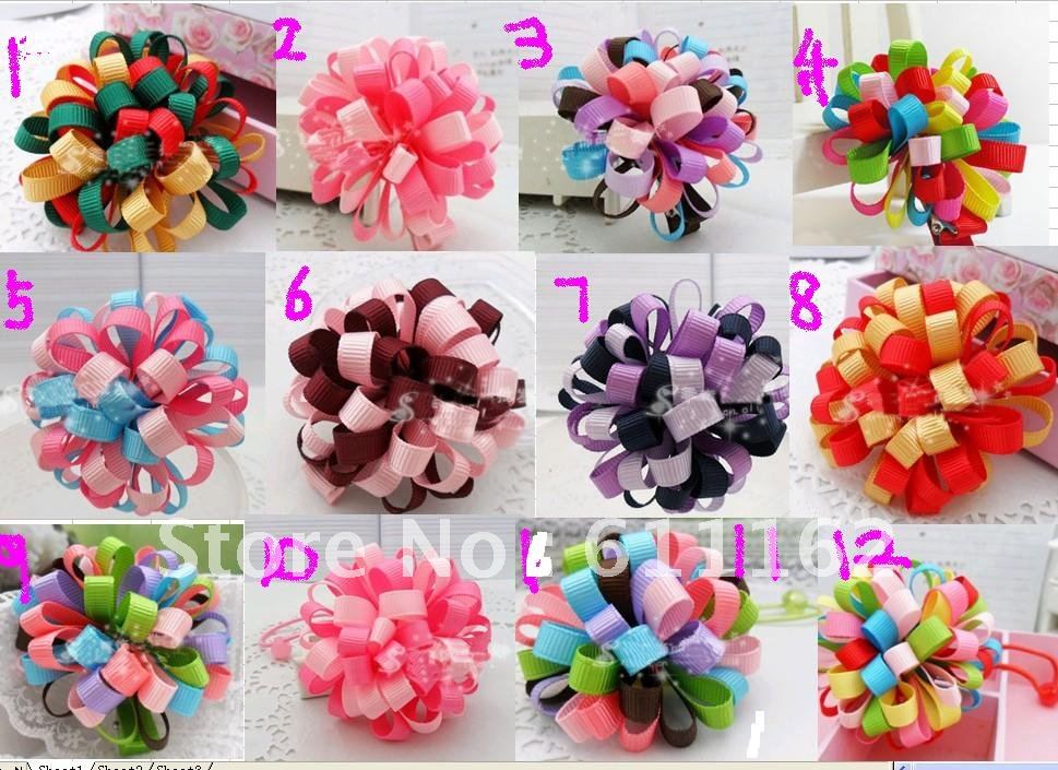 top quality Children flower hair bow loopy bow 12 different color mixed loop ball girls child hair 500pcs top quality